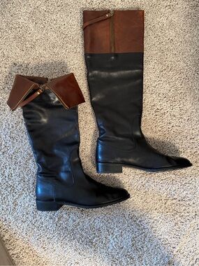 Stuart Weitzman Brown Leather Tall Boots with Zip